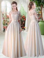Free and Easy Champagne Scalloped Lace Up Lace Dress for Prom Half Sleeves