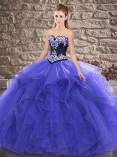  Purple Ball Gowns Beading and Embroidery 15th Birthday Dress Lace Up Tulle Sleeveless Floor Length