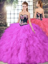  Sweetheart Sleeveless Lace Up 15 Quinceanera Dress Fuchsia Tulle