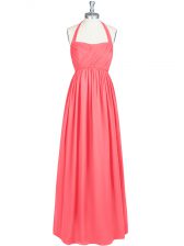 Modern Floor Length Empire Sleeveless Watermelon Red Prom Dress Zipper