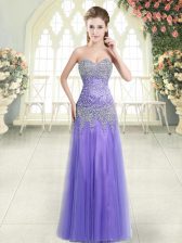  Lavender Sleeveless Floor Length Beading Zipper 