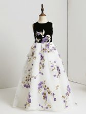  Sleeveless Printed Floor Length Zipper Pageant Dresses in White with Appliques