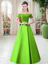  Short Sleeves Lace Up Floor Length Belt Prom Dress