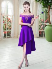Pretty Off The Shoulder Sleeveless Satin Evening Dress Appliques Zipper