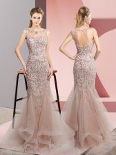  Tulle Sleeveless Floor Length Prom Party Dress and Beading