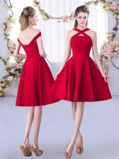 Discount Satin Sleeveless Knee Length Damas Dress and Ruching