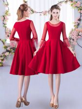 Noble Red Zipper Dama Dress Ruching 3 4 Length Sleeve Knee Length