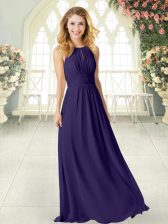  Purple Chiffon Zipper Scoop Sleeveless Floor Length Homecoming Dress Ruching