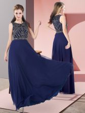 Adorable Navy Blue Zipper Scoop Beading Evening Dress Chiffon Sleeveless