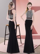Hot Selling Black Scoop Zipper Beading Prom Dresses Sleeveless