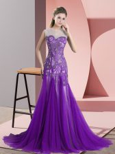  Purple Homecoming Dress Scoop Sleeveless Sweep Train Backless