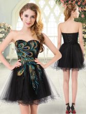  Black Sleeveless Mini Length Beading and Appliques Lace Up Prom Gown