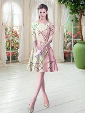 Luxury Ruching Prom Party Dress Yellow Lace Up Half Sleeves Knee Length