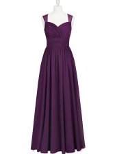 Enchanting Floor Length Eggplant Purple Homecoming Dress Chiffon Sleeveless Ruching