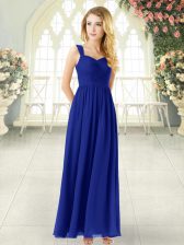  Royal Blue Straps Zipper Ruching Prom Evening Gown Sleeveless