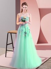  Sleeveless Floor Length Appliques Lace Up with Apple Green