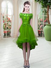 Superior High Low A-line Short Sleeves Dress for Prom Lace Up