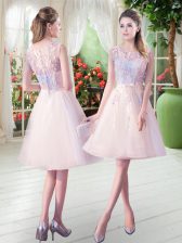 Wonderful Knee Length Champagne Dress for Prom Scoop Sleeveless Zipper