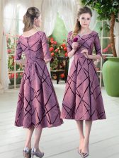 Low Price Pink Scoop Zipper Ruching Prom Dress Half Sleeves