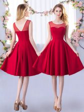 Clearance Red Scoop Neckline Ruching Quinceanera Dama Dress Sleeveless Zipper