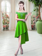 Glittering Off The Shoulder Sleeveless Satin Prom Dresses Appliques Zipper