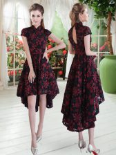  Red And Black Short Sleeves High Low Appliques Zipper 