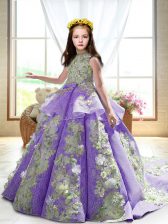 Fashionable Lavender High-neck Neckline Appliques Pageant Dress for Teens Sleeveless Backless