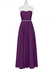  Floor Length Purple Prom Gown Chiffon Sleeveless Beading