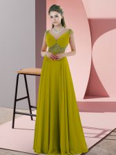 Fashionable Cap Sleeves Backless Floor Length Beading Prom Gown