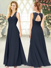  Ankle Length Black Prom Evening Gown Chiffon Sleeveless Lace