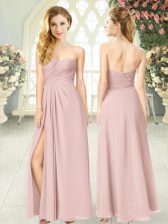 Pretty Pink Empire Ruching Prom Party Dress Zipper Chiffon Sleeveless Floor Length
