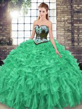  Organza Sleeveless Quinceanera Gowns Sweep Train and Embroidery and Ruffles