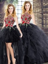 Cute Scoop Sleeveless 15 Quinceanera Dress Embroidery and Ruffles Zipper