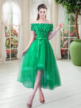  Green Short Sleeves High Low Appliques Lace Up Homecoming Dress