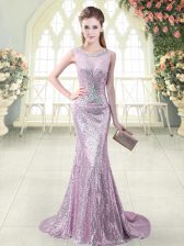 Nice Sequined Sleeveless Homecoming Dress Brush Train and Beading and Sequins