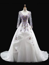 Glamorous White Sweet 16 Quinceanera Dress Scoop Long Sleeves Brush Train Backless