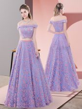Flare Floor Length A-line Sleeveless Lavender Dress for Prom Zipper