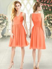  Knee Length Empire Sleeveless Orange Prom Dress Side Zipper