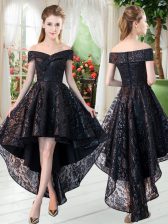 Spectacular High Low A-line Sleeveless Black Prom Gown Zipper