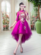 Half Sleeves Appliques Zipper Prom Evening Gown