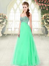 Flirting Sweetheart Sleeveless Prom Gown Floor Length Beading Apple Green Tulle