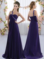  Purple Empire Beading Damas Dress Lace Up Chiffon Sleeveless