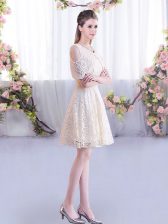  Mini Length Champagne Damas Dress Short Sleeves Lace