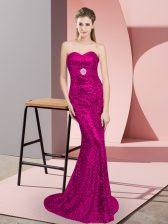 Beautiful Sweetheart Sleeveless Sequined Homecoming Dress Belt Sweep Train Lace Up