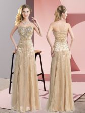 Glorious Champagne Evening Dress Prom and Party and Military Ball with Beading Sweetheart Sleeveless Zipper