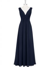 Admirable Black V-neck Backless Ruching Prom Dresses Sleeveless