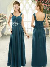 Adorable Sleeveless Lace Up Floor Length Beading and Ruching 