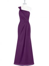  One Shoulder Sleeveless Chiffon Prom Evening Gown Ruching Side Zipper