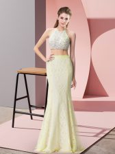  Light Yellow Sleeveless Beading Floor Length Prom Evening Gown