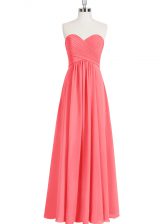  Watermelon Red Empire Ruching Homecoming Dress Zipper Chiffon Sleeveless Floor Length
